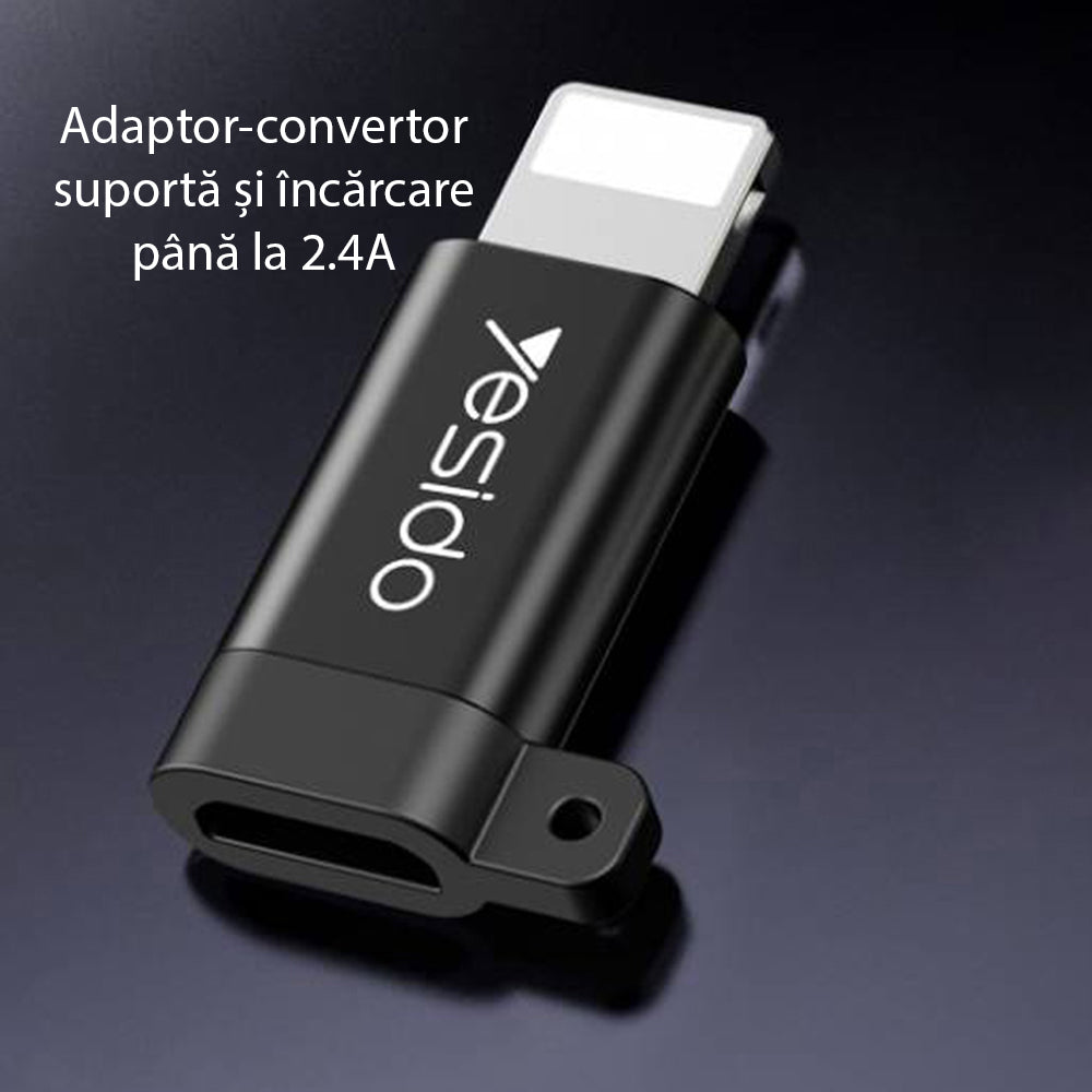 MicroUSB - Lightning Data and Charging Adapter Yesido GS05, Black