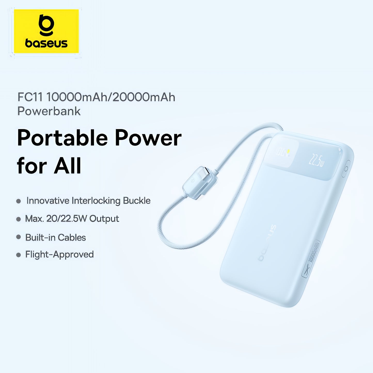Baseus EnerFill FC11 External Battery, 20000mAh, 22.5W, QC + PD, 1 x Lightning - 1 x USB-A - 2 x USB-C, Blue E0027S06