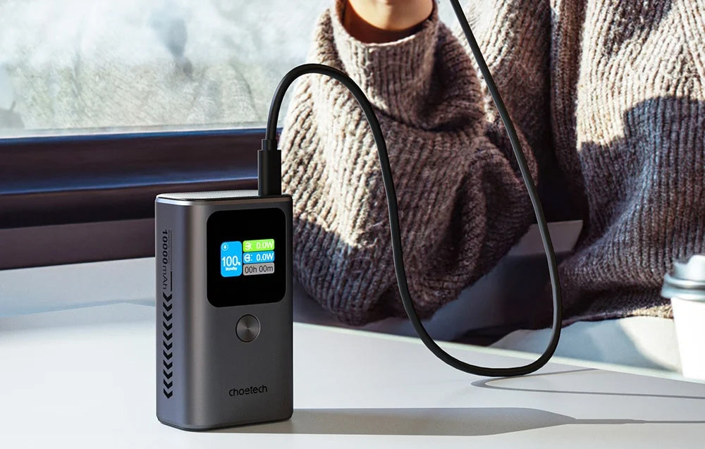 Choetech B701 External Battery, 10000mAh, 30W, QC + PD, 1 x USB-A - 2 x USB-C, Black