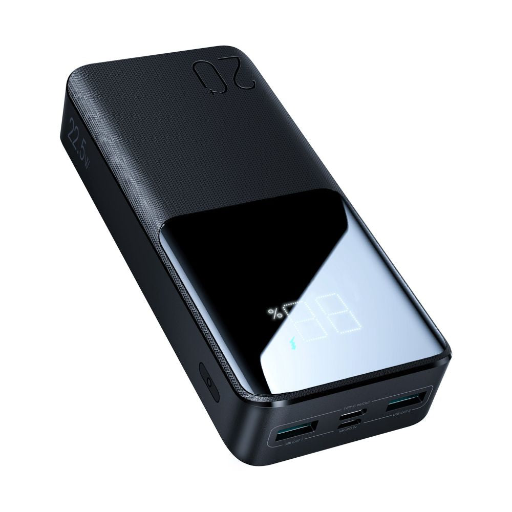 Joyroom External Battery, 20000mAh, 22.5W, QC + PD, 1 x USB-C - 2 x USB-A, Black JR-QP192