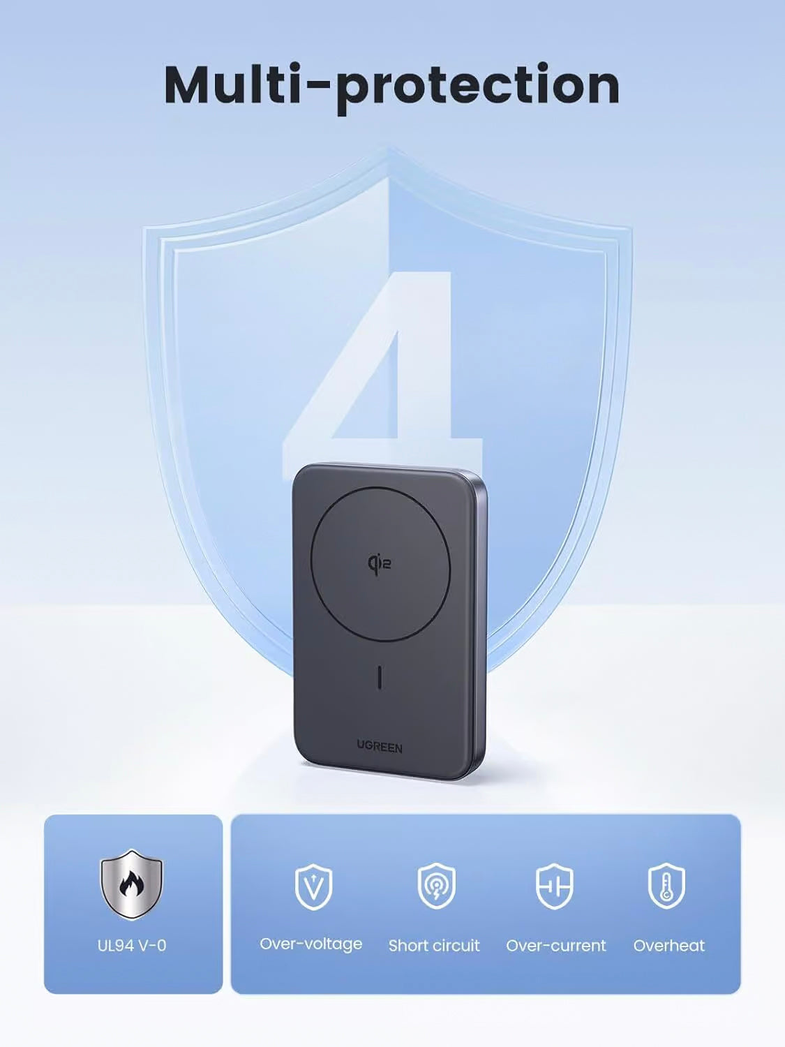 UGREEN PB761 External Battery, 10000mAh, 30W, PD + FQI, 1 x QI - 1 x USB-C, Grey