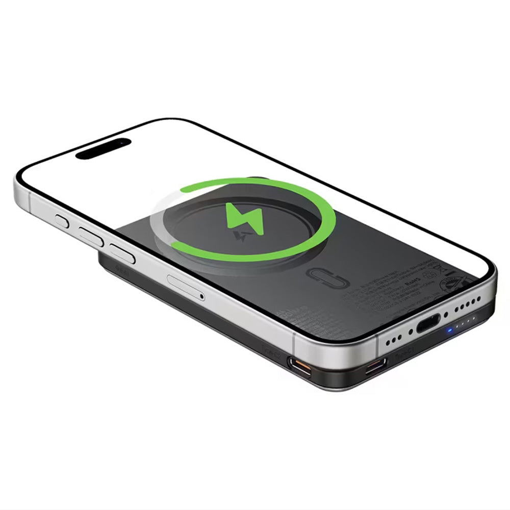 Acefast M30 Wireless External Battery, 5000mAh, 20W, PD + FQI, 1 x QI - 2 x USB-C, Black