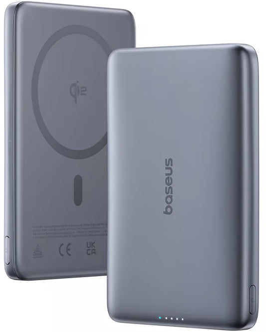 Baseus PicoGo AM41 Wireless External Battery, 10000mAh, 27W, PD + FQI, 1 x QI - 1 x USB-C, Gray E0027200