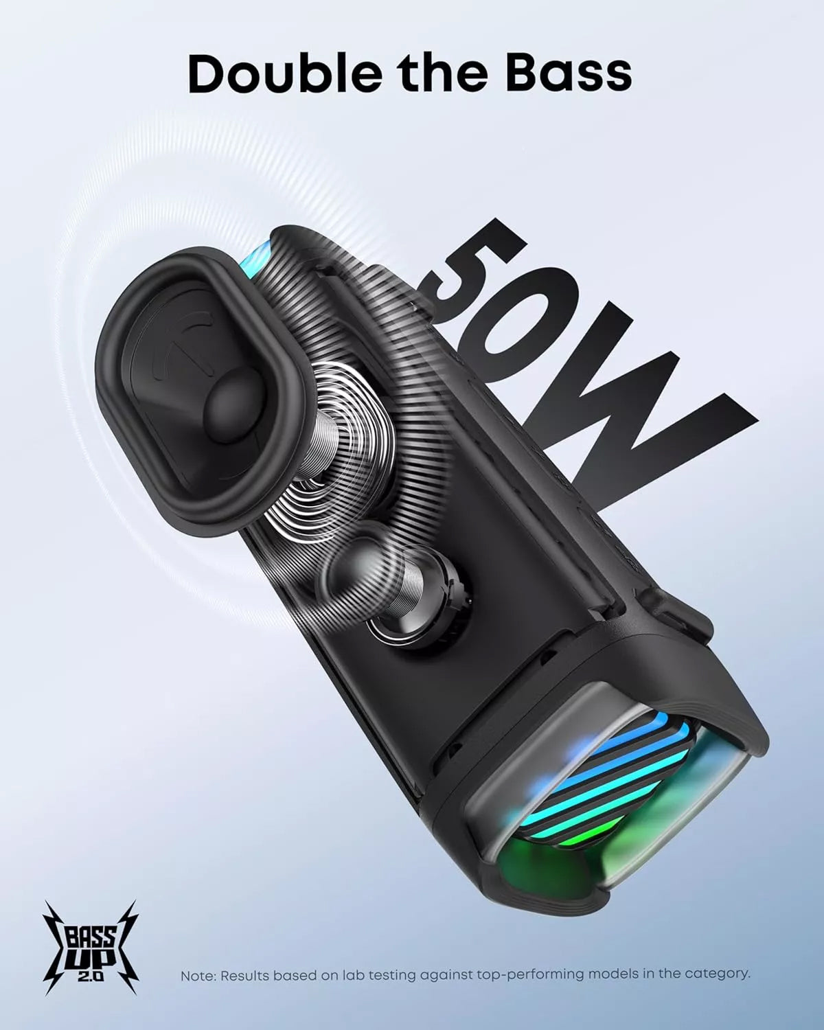 Anker SoundCore Boom 3i Portable Bluetooth Speaker, 50W, RGB, Waterproof, Black D5100010