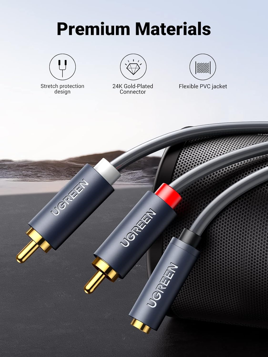 UGREEN AV102 Audio Cable 3.5mm - 2 x RCA, 1m, Gray