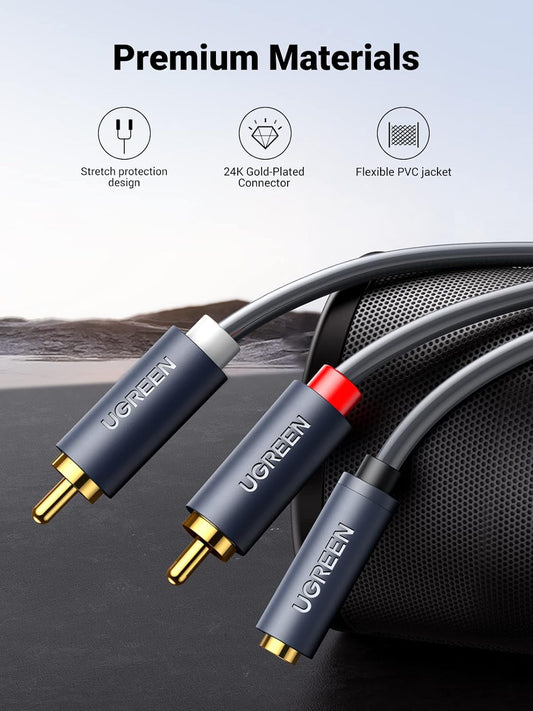 Audio Cable 3.5mm - 2 x RCA UGREEN AV102, 1m, Gray