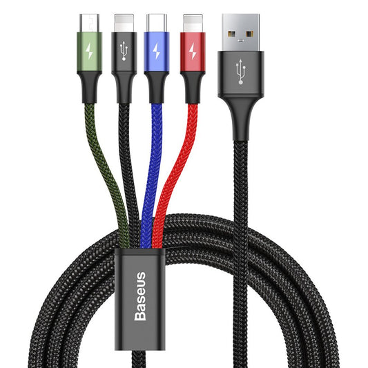 USB-A - 2 x Lightning / microUSB / USB-C Baseus Rapid 4in1 Charging Cable, 20W, 1.2m, Black CA1T4-A01