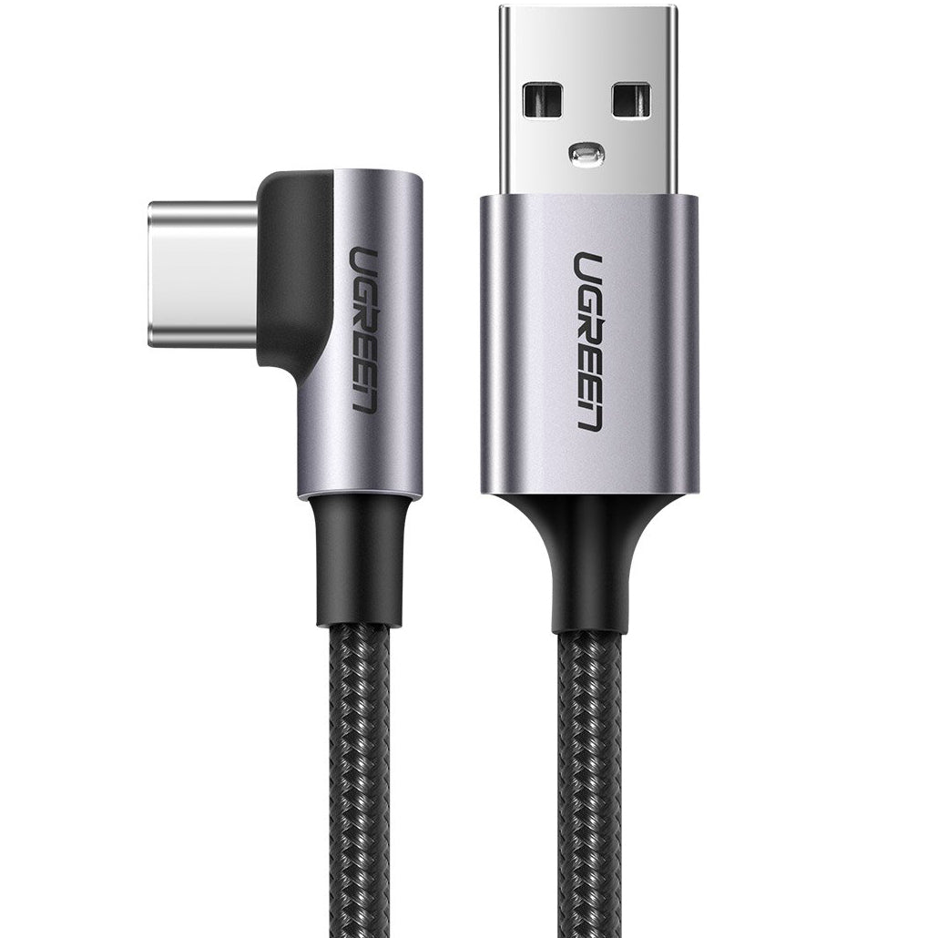 UGREEN US284 Angled USB-A to USB-C Data and Charging Cable, 18W, 3m, Grey