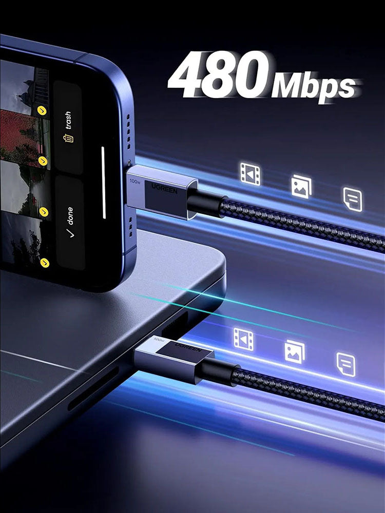 USB-C Data and Charging Cable - USB-C UGREEN L512, 100W, 0.5m, Gray