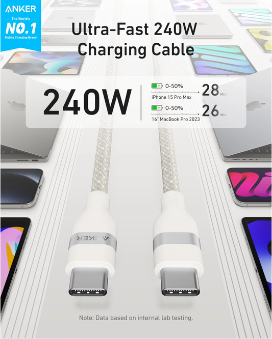 USB-C Data and Charging Cable - USB-C Anker, 240W, 1.8m, White A82E2H22