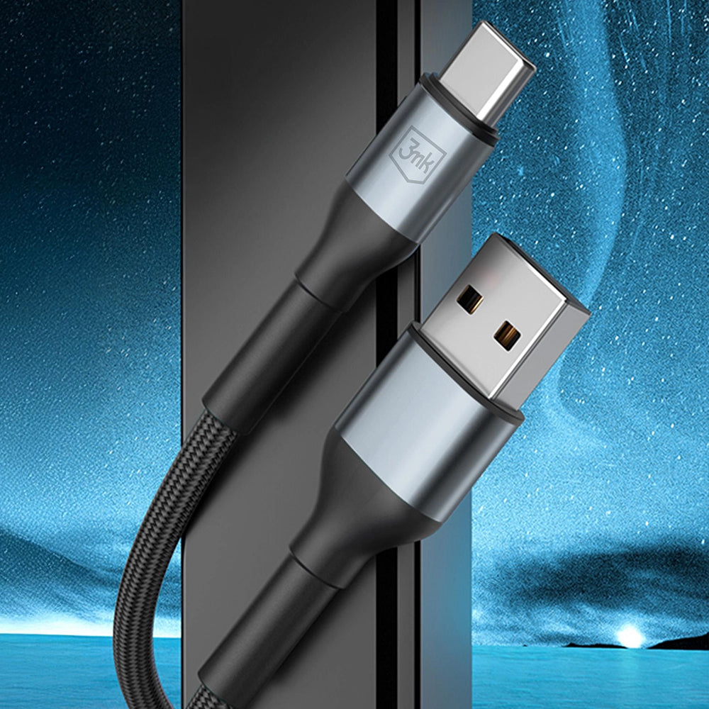 USB-A to USB-C Data and Charging Cable 3MK Hyper N 18, 18W, 1m, Black