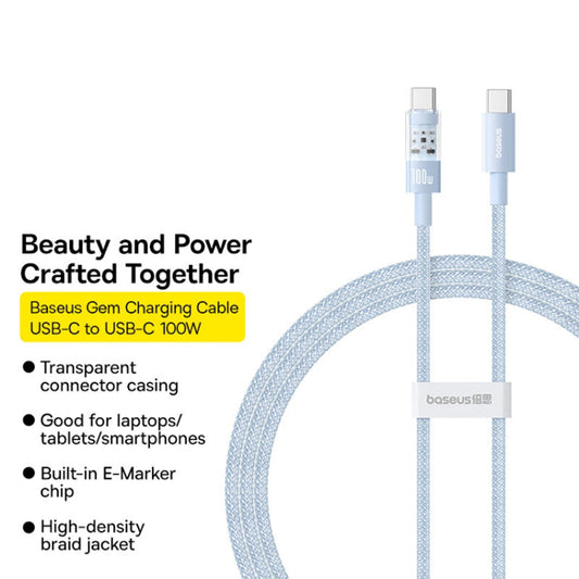 USB-C Data and Charging Cable - USB-C Baseus Gem, 100W, 1m, Blue P10373000311-00