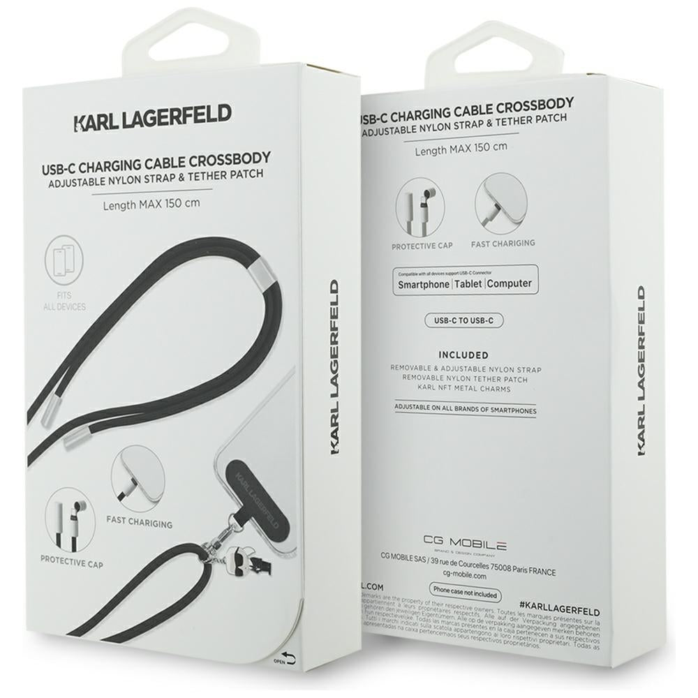 USB-C Data and Charging Cable - USB-C Karl Lagerfeld Ikonik Charm, 100W, 1.5m, Black