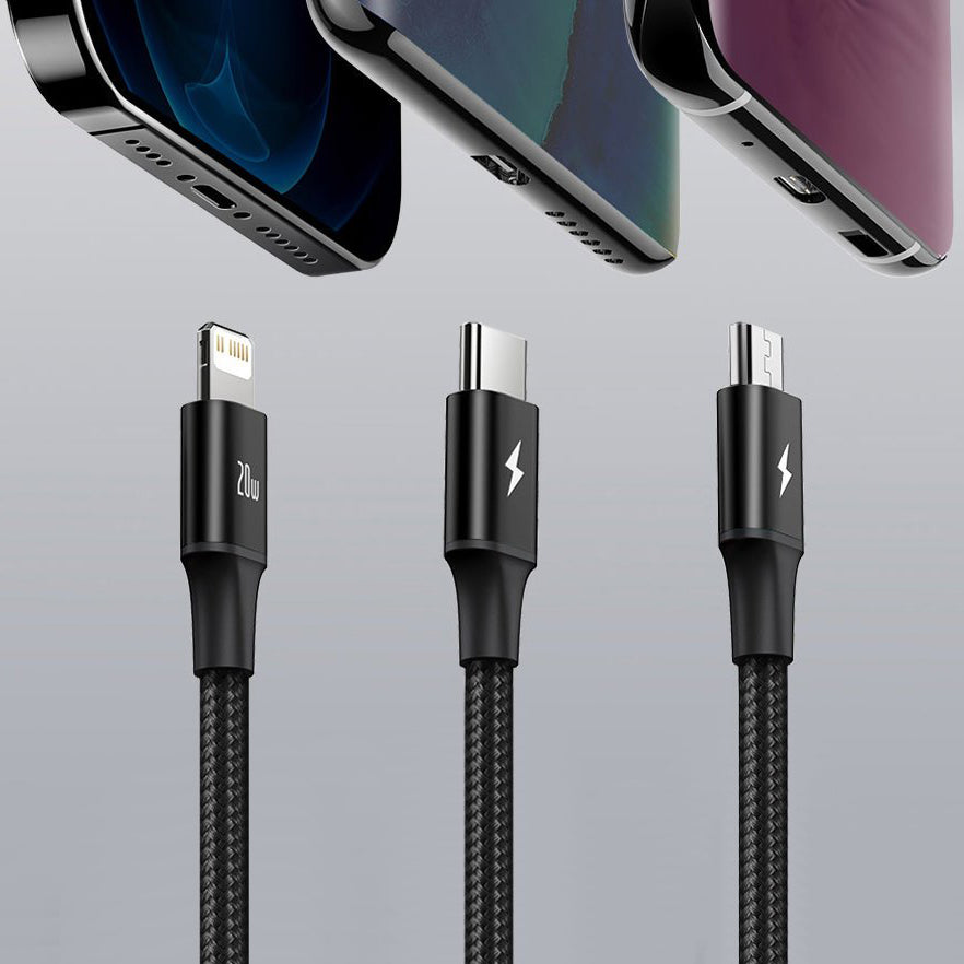 USB-C Charging Cable - Lightning / microUSB / USB-C Baseus Rapid 3in1, 20W, 1.5m, Black CAMLT-SC01