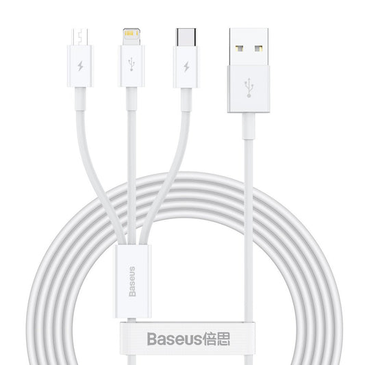 Charging Cable USB-A - Lightning / microUSB / USB-C Baseus Superior 3in1 Series, 20W, 1.2m, White CAMLTYS-02