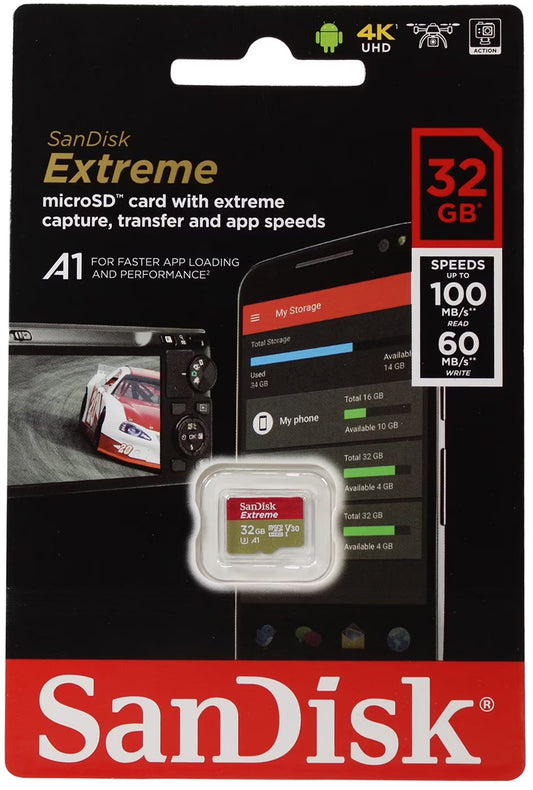 SanDisk Extreme microSDHC Memory Card, 32Gb, Class 10 / UHS-1 U3 SDSQXAF-032G-GN6MN