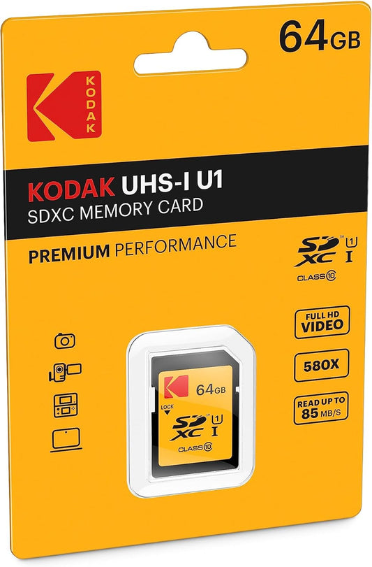 Kodak SDXC Memory Card, 64Gb, Class 10 / UHS-1 U1 EKMSD64GXC10K