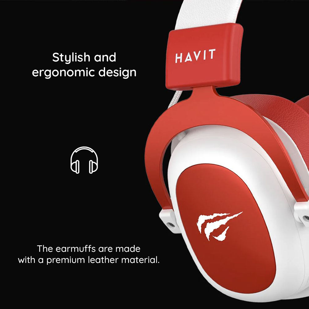 HAVIT H2002D 3.5mm Gaming Headphones, 2m, Red