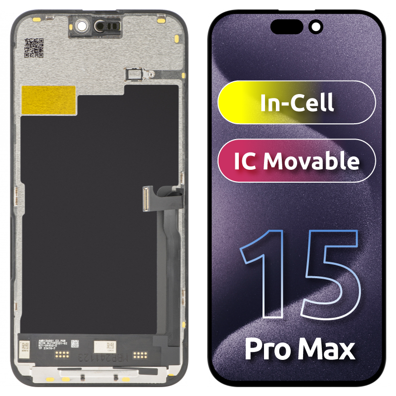 JK Touchscreen Display for Apple iPhone 15 Pro Max, with Frame, Movable In-Cell IC LCD Version, Black