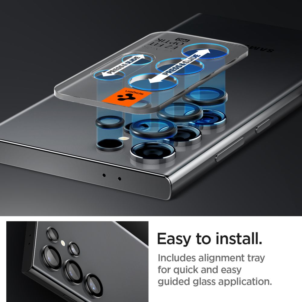 Rear Camera Protection Film Spigen GlastR EZ FIT Optik Pro for Samsung Galaxy S24 Ultra S928, Tempered Glass, Set of 2 pieces, Black