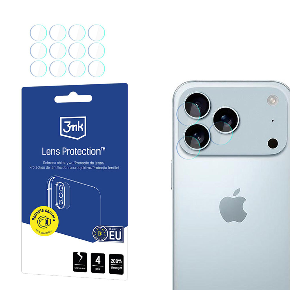 Back Camera Protection Film 3MK Protection for Apple iPhone 17 Pro, Flexible Glass, Set of 4 pieces, Transparent