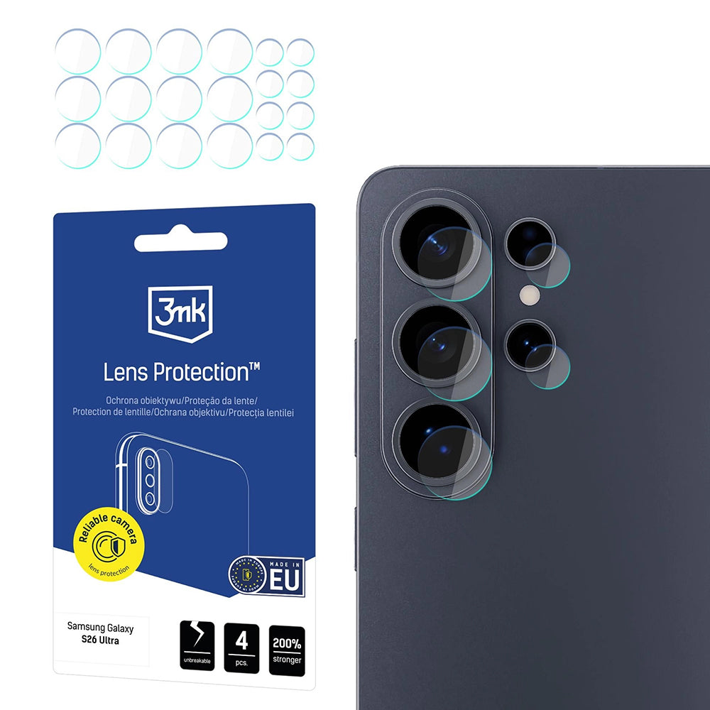 Back Camera Protection Film 3MK Protection for Samsung Galaxy S26 Ultra S948, Tempered Glass, Set of 4 pieces, Transparent