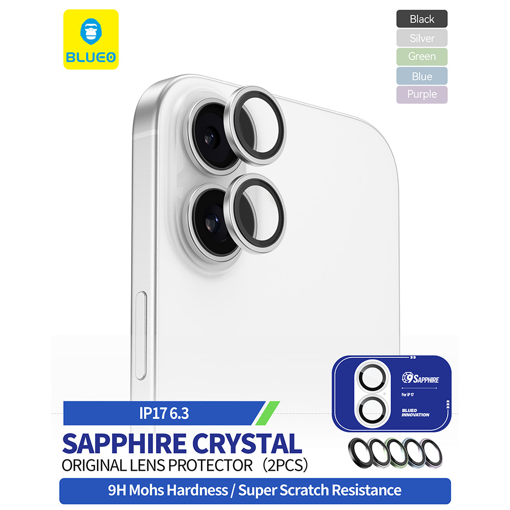 Blueo Sapphire Crystal Rear Camera Protection Film for Apple iPhone 17, Tempered Glass, Blue