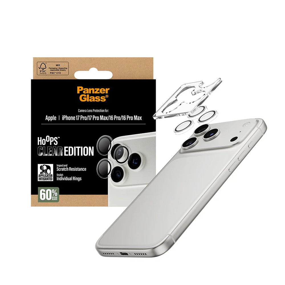 Back Camera Protection Film PanzerGlass Hoops for Apple iPhone 17 Pro, Tempered Glass, Transparent