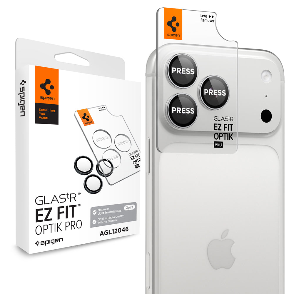 Spigen GlastR EZ FIT Optik Pro Rear Camera Protective Film for Apple iPhone 18 Pro / 18 Pro Max, Tempered Glass, Set of 2 pieces, Silver