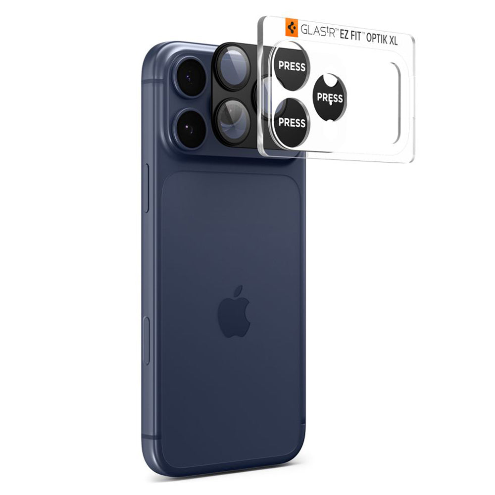 Back Camera Protection Film Spigen GlastR EZ FIT Optik Pro XL for Apple iPhone 17 Pro, Tempered Glass, Black AGL10644