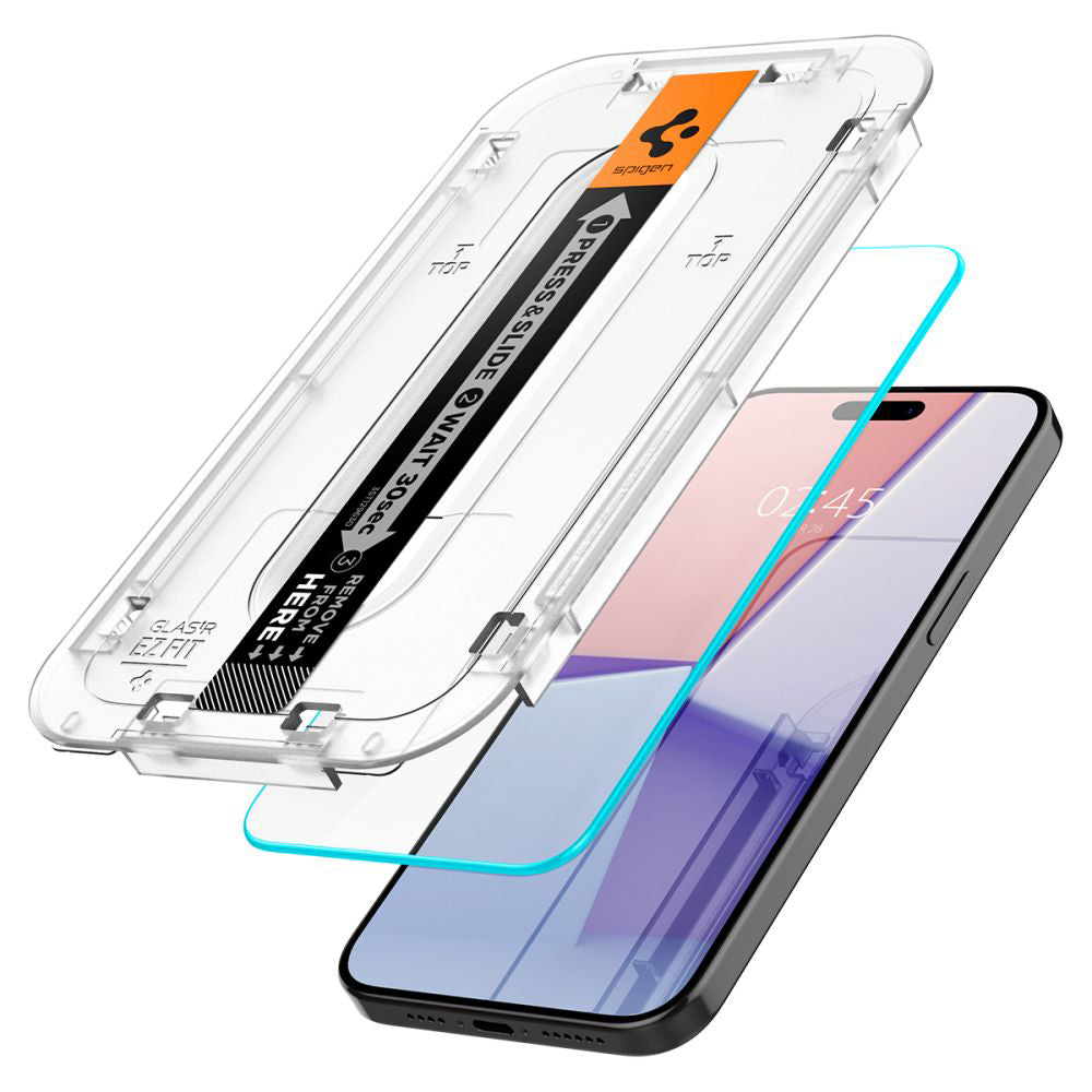 Spigen GlastR EZ FIT Screen Protector for Apple iPhone 15 Pro, Tempered Glass, Full Glue, Set of 2 pieces AGL06892