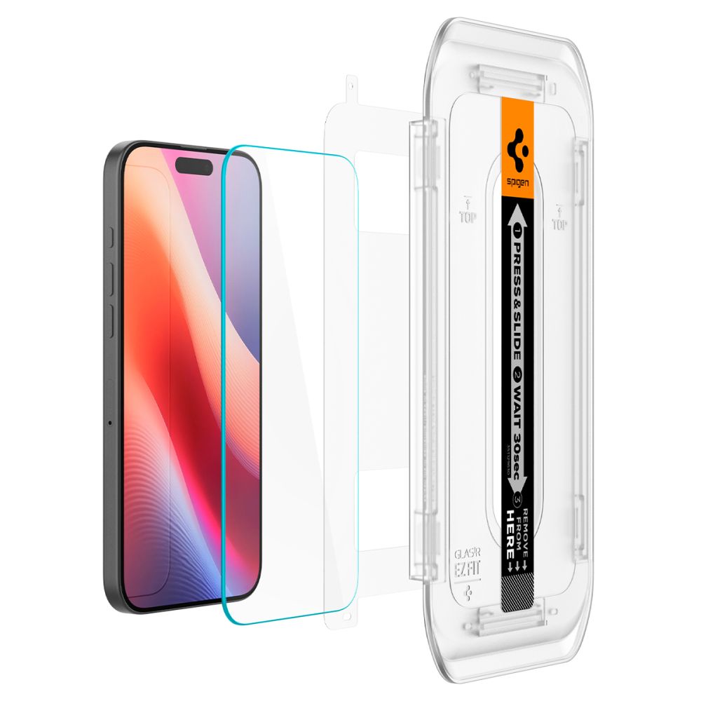 Spigen GlastR EZ FIT Screen Protector for Apple iPhone 17 Pro / 17 / 16 Pro, Tempered Glass, Full Glue, Set of 2 pieces AGL07928