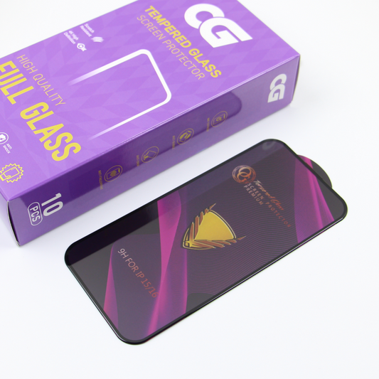 OG Premium Screen Protector Film for Apple iPhone 14 Pro Max, Tempered Glass, Full Glue, Set of 10 pieces, Black