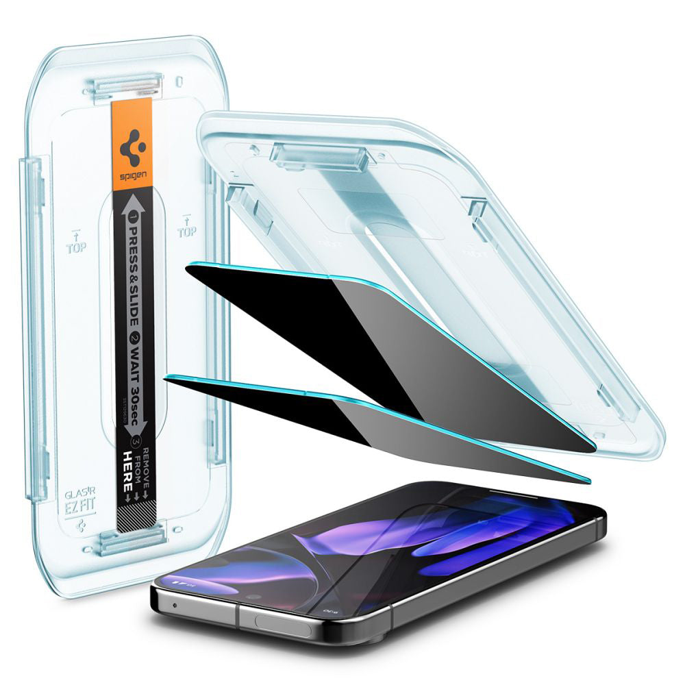 Spigen GlastR EZ FIT Privacy Screen Protector for Google Pixel 9 / 9 Pro, Tempered Glass, Full Glue, Set of 2 pieces AGL09312