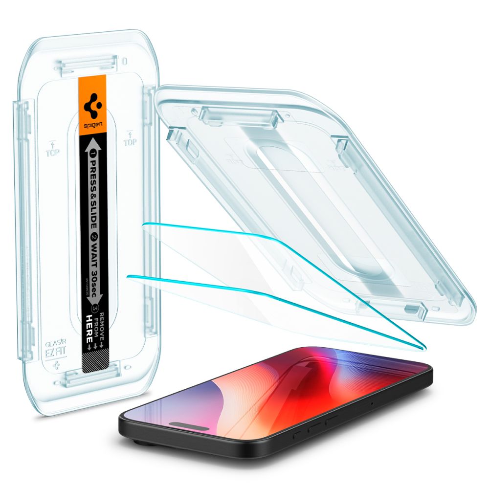 Spigen GlastR EZ FIT Screen Protector for Apple iPhone 17 Pro / 17 / 16 Pro, Tempered Glass, Full Glue, Set of 2 pieces AGL07928