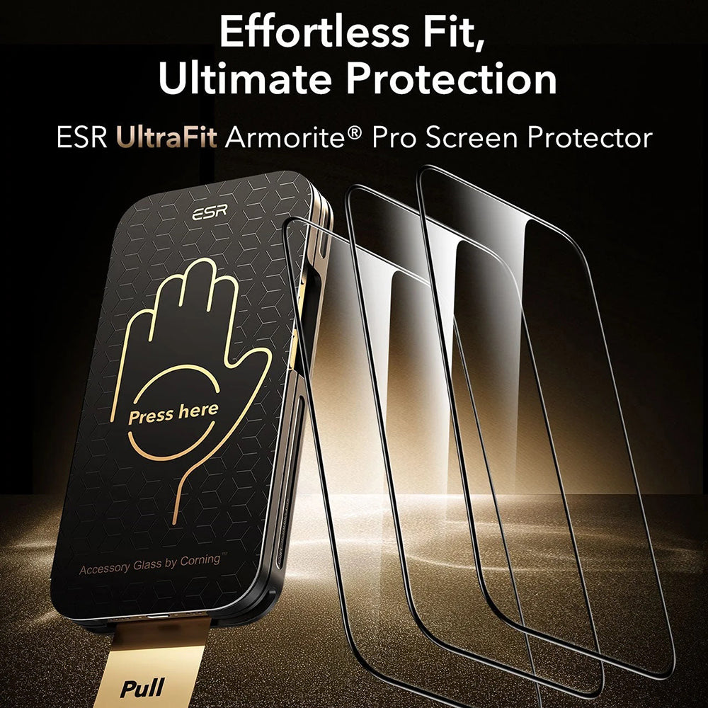 ESR Corning UltraFit Screen Protector for Apple iPhone 17 Pro, Tempered Glass, Full Glue, Set of 3, Black