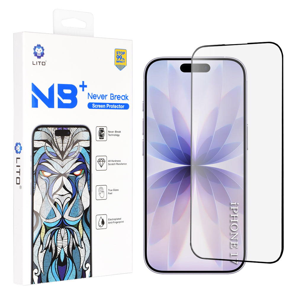 Lito NB Screen Protector for Apple iPhone 17 / 16 Pro, Tempered Glass, Full Glue, Black