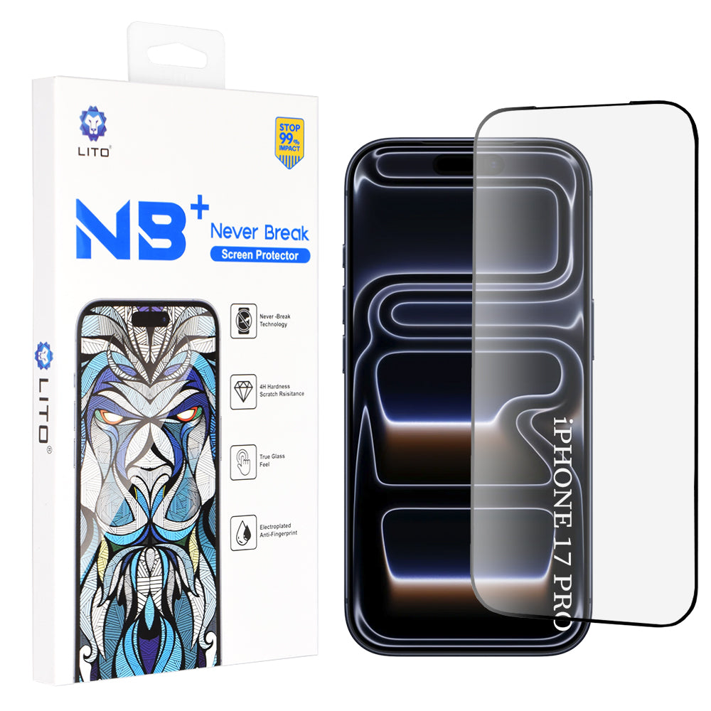 Lito NB Screen Protector for Apple iPhone 17 Pro, Tempered Glass, Full Glue, Black