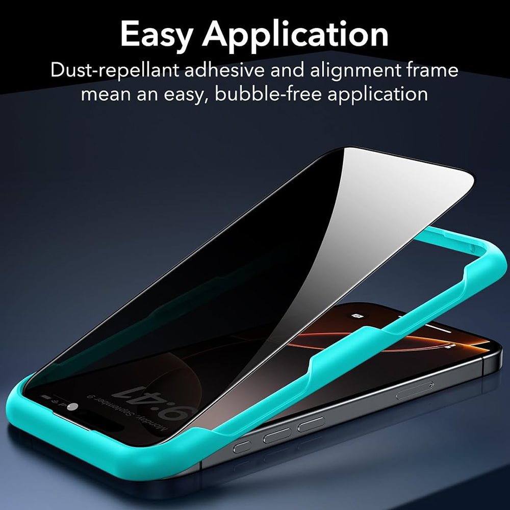 Privacy Screen Protector ESR for Apple iPhone 17 / 16 Pro, Tempered Glass, Full Glue, Set of 3 Pieces