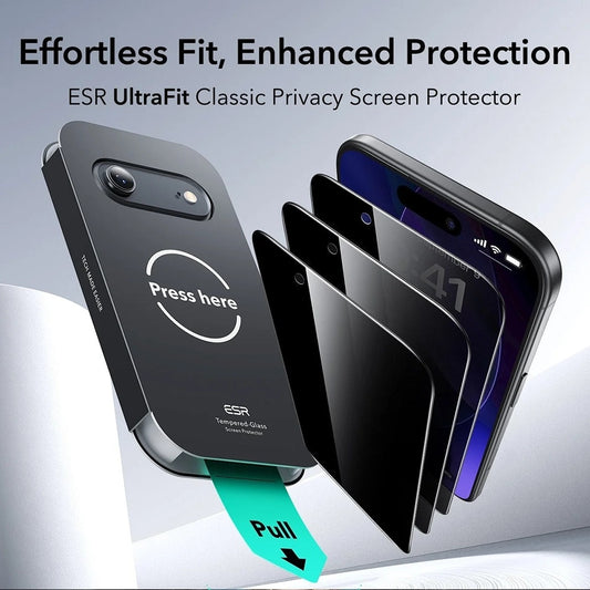 Privacy Screen Protector ESR UltraFit for Apple iPhone 17 Air, Tempered Glass, Full Glue, Set of 3 Pieces