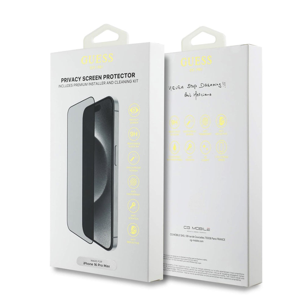 Privacy Screen Protector Guess for Apple iPhone 16 Pro Max, Tempered Glass, Full Glue, 2.5D