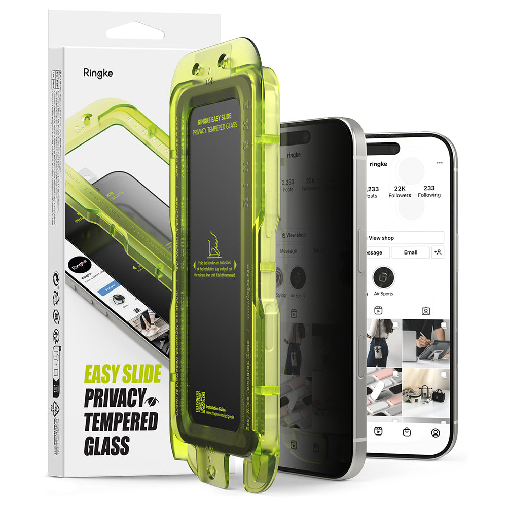 Ringke Easy Slide Privacy Screen Protector for Apple 17 Pro Max, Tempered Glass, Full Glue, Set of 2 pieces
