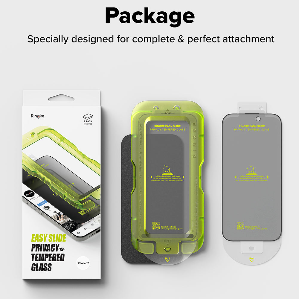 Ringke Easy Slide Privacy Screen Protector for Apple 17 Pro Max, Tempered Glass, Full Glue, Set of 2 pieces