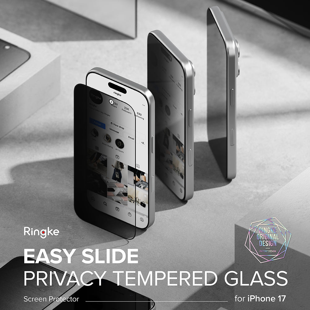 Ringke Easy Slide Privacy Screen Protector for Apple 17 Pro Max, Tempered Glass, Full Glue, Set of 2 pieces