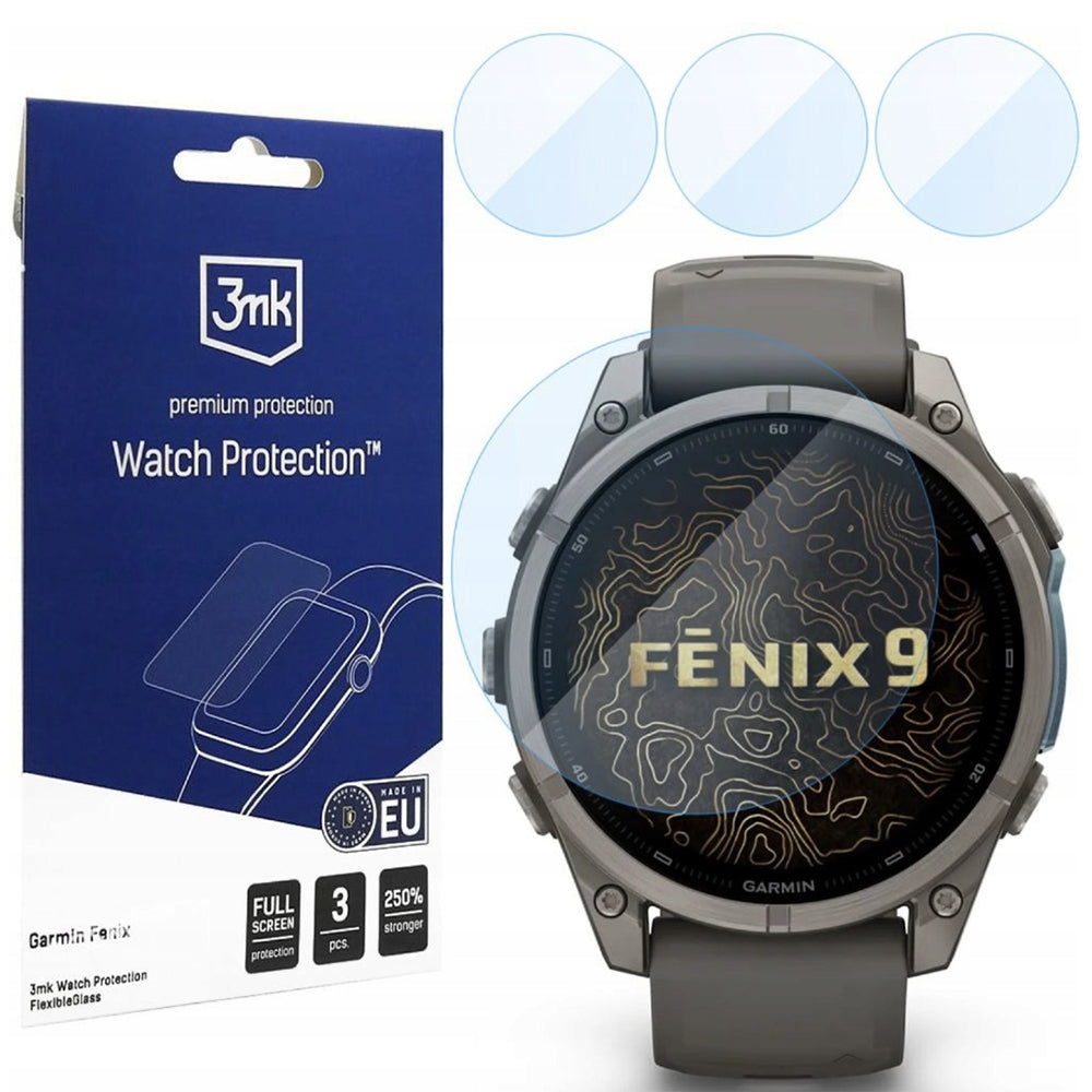 3MK FlexibleGlass Protective Film for Garmin Fenix 9 47mm, Set of 3 Pieces, Flexible Glass