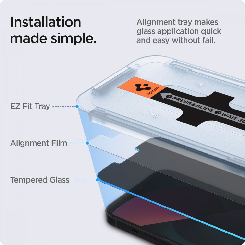 Spigen GlastR EZ FIT Privacy Screen Protector for Apple iPhone 14 Plus / 13 Pro Max, Tempered Glass, Full Glue, Set of 2 pieces AGL03378