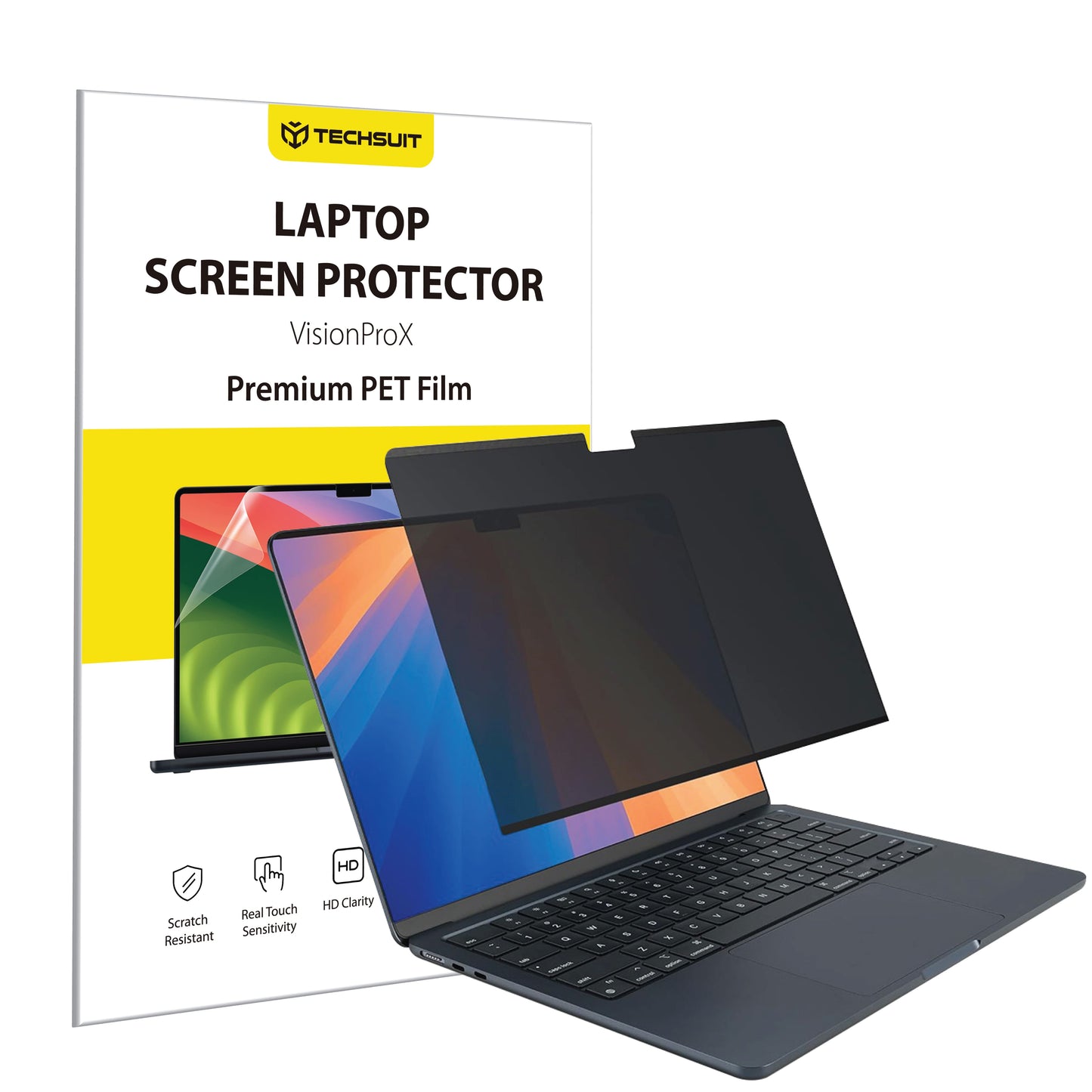 Techsuit VisionProX Privacy Screen Protector Film for Apple MacBook Air 13inch (2024), Plastic