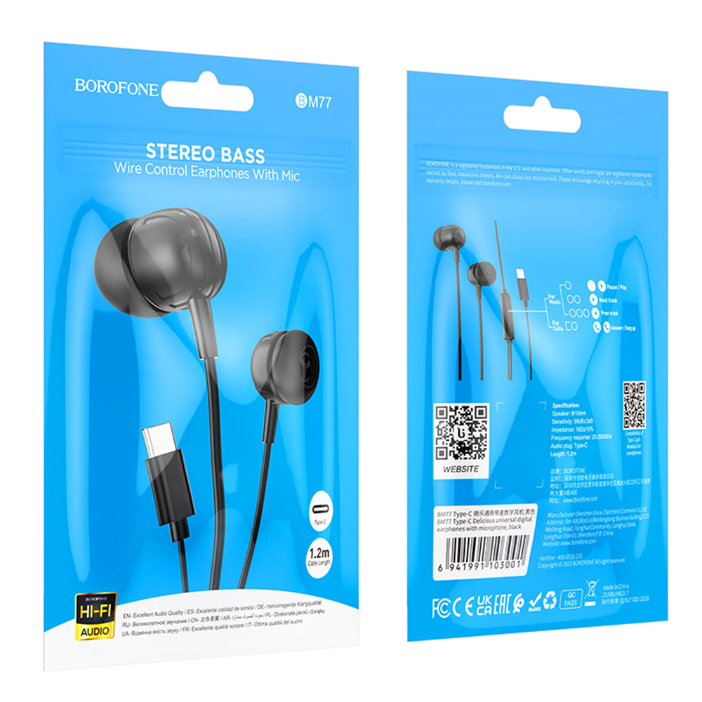 Handsfree USB-C Borofone BM77 Delicious, Black