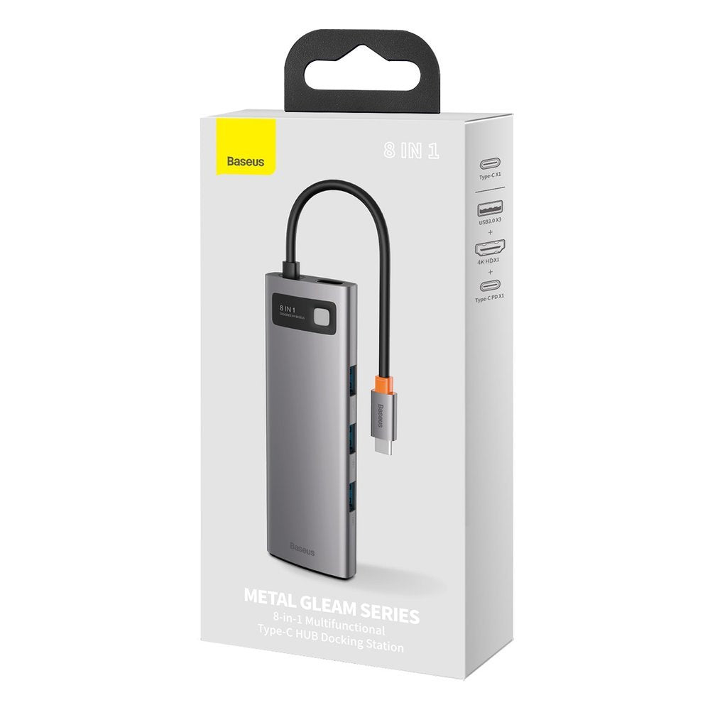 Baseus USB-C Hub, 3 x USB-A 3.0 - 1 x USB-C - 1 x HDMI - 1 x RJ45 - 1 x SD - 1 x microSD, Gray CAHUB-CV0G