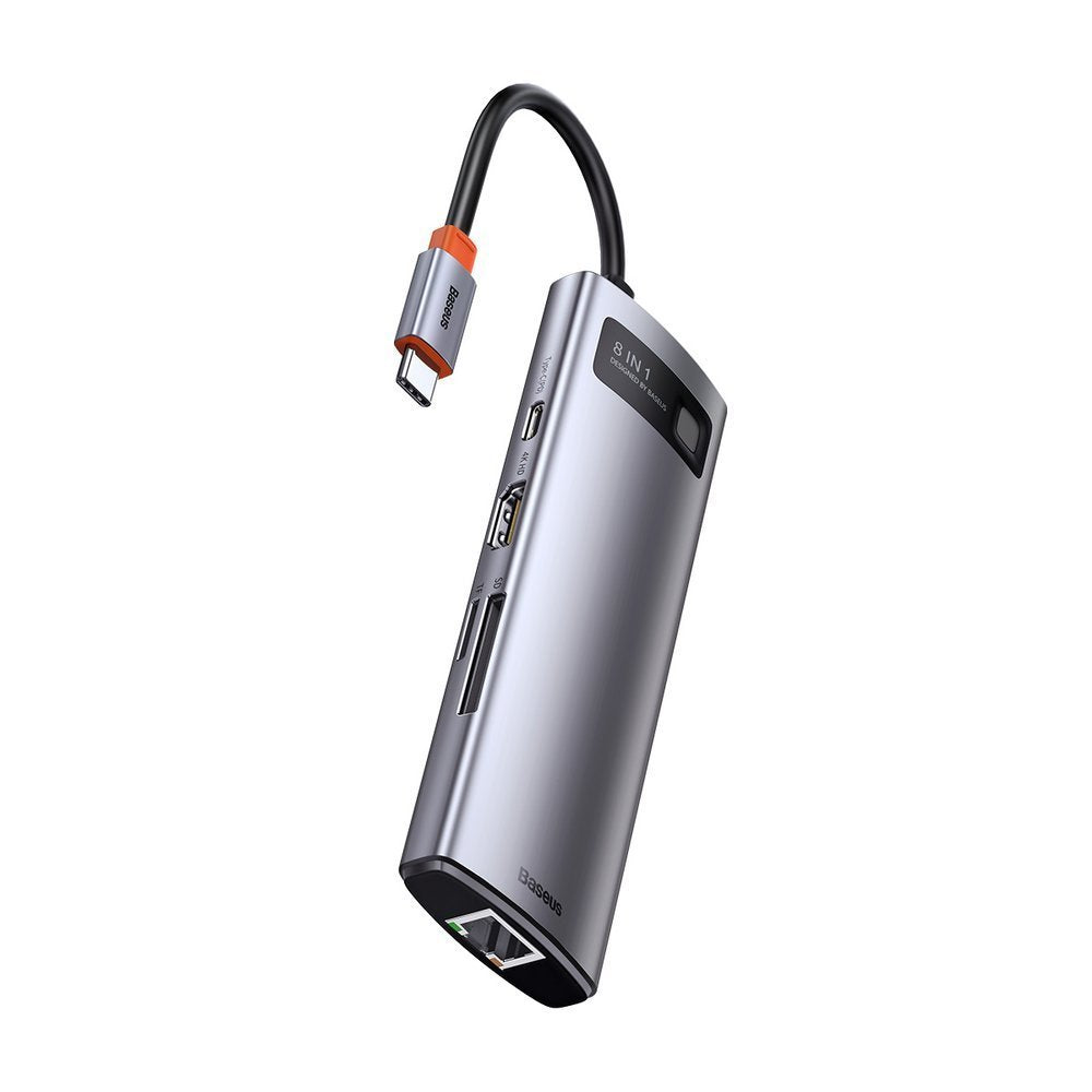 Baseus USB-C Hub, 3 x USB-A 3.0 - 1 x USB-C - 1 x HDMI - 1 x RJ45 - 1 x SD - 1 x microSD, Gray CAHUB-CV0G